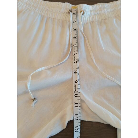Guess Reagan Linen Pant Women's Size L White Elastic Waist Wide Leg Pockets - Picture 15 of 16